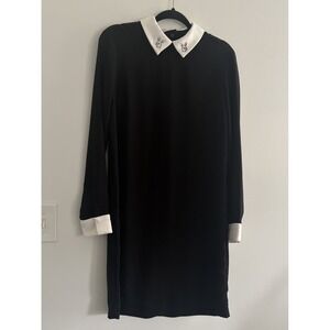 Victoria Beckham for Target Black White Bunny Collar Dress Long Sleeve Goth SzM